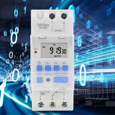 Minuterie hebdomadaire, 12 V CC 16 A, avec écran LCD et fonction de compte à rebours, batterie amovible.