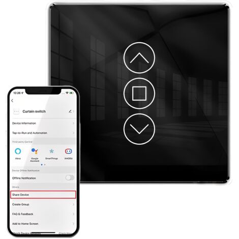 Minuterie intelligente pour volet roulant avec fonction pourcentage : interrupteur tactile arc 2,5D Smart Wifi, interrupteur de volet roulant Alexa/Google Commande vocale Nécessite un