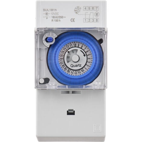 DECDEAL Minuterie mécanique de 24 heures, DC 12V, intervalle de 30 minutes, 48 fois marche/arrêt, minuterie électrique Programmable, interrupteur de relais d'installation sur rail DIN