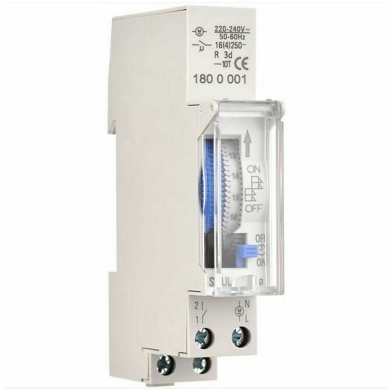 Minuterie mécanique de 24 heures Minuterie minimale de 15 minutes Montage sur rail Batterie intégrée, SUL180a AC220-240V Gris - SUL180a AC220-240V
