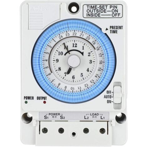 Minuterie mécanique, minuterie AC100-240V 2W minuterie mécanique industrielle 24H TB35-N avec alimentation électrique de sonnerie(TB35-N)