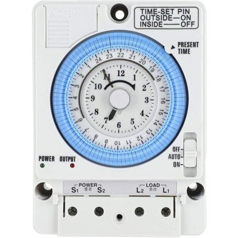 Minuterie mécanique, minuterie AC100-240V 2W minuterie mécanique industrielle 24H TB35-N avec alimentation électrique de sonnerie(TB35-N)