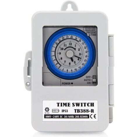 Minuterie mécanique TB388R - étanche - 24 hes - Programmable par jour - Pour lampe de chauffe-eau CA 100 240 V 20 A