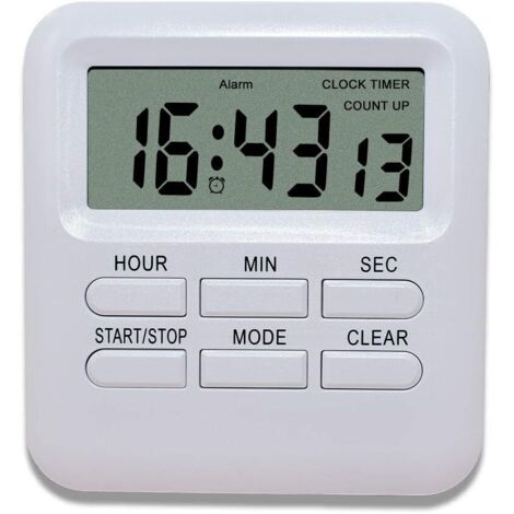 Minuterie Numérique avec Fonction d'Horloge/Réveil, Minuterie de Cuisine Digitale Dos Magnétique, Kitchen Timer Chronomètre Compte à Rebours Gestion du Temps pour Cuisine étude(Blanc),