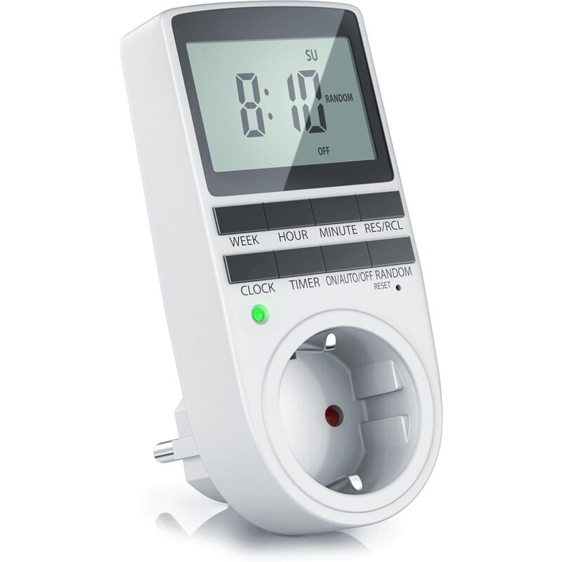 Minuterie numérique – Écran LCD 2,1" 5,3 cm – 3680 W – Minuterie numérique avec 10 programmes configurables – Batterie de Secours – Commutation