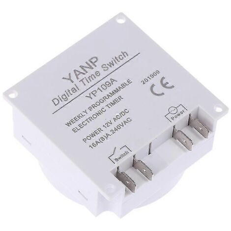Minuterie numérique programmable 12 V CC/CA 16 A avec écran LCD et protection contre les surtensions (interrupteur blanc)