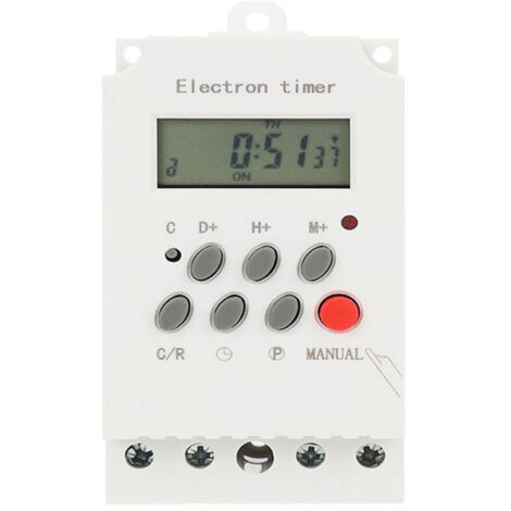 Minuterie numérique programmable 220 V 25 A, contrôl de minuterie électronique sur rail DIN avec écran LCD - Blanc