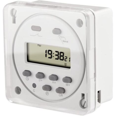 Minuterie Programmable numérique LCD CN101A DC12V 16A SPST avec couvercle étanche blanc