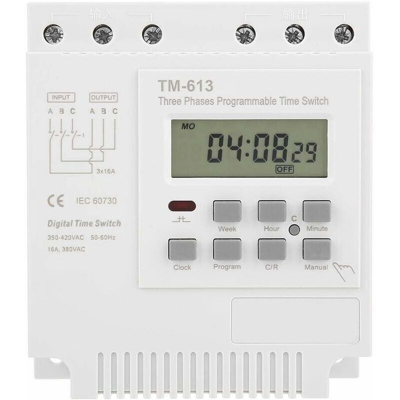 Minuterie programmable TM-163 380V/50-60Hz 16A minuterie de relais hebdomadaire minuterie triphasée horloge numérique intelligente