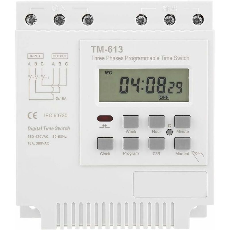 Riceel - Minuterie programmable TM-163 380V/50-60Hz 16A minuterie de relais hebdomadaire minuterie triphasée horloge numérique intelligente