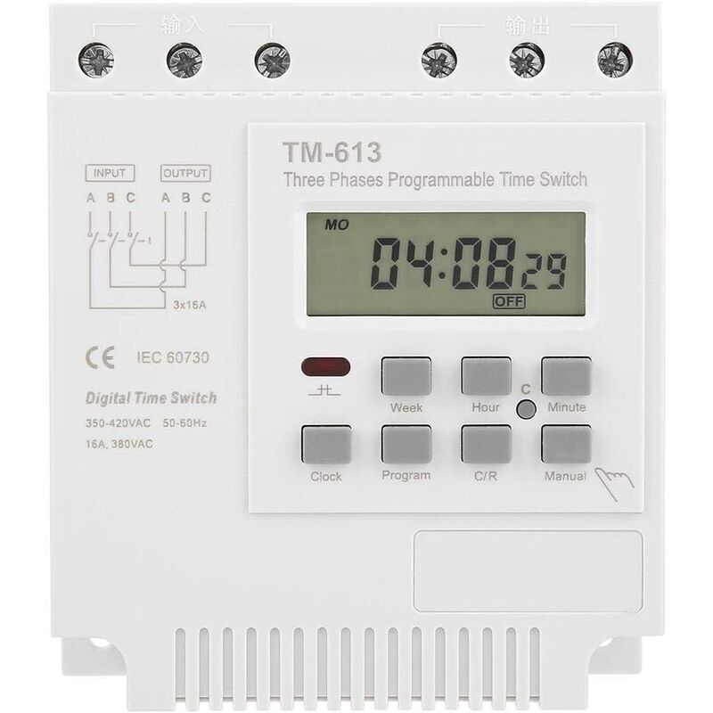 Minuterie programmable TM-163 380V/50-60Hz 16A minuterie de relais hebdomadaire minuterie triphasée horloge numérique intelligente