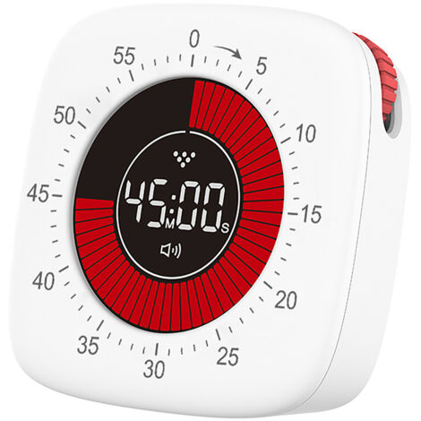 Minuterie visuelle numérique rechargeable, compte à rebours de 60 minutes, bureau d'étude pour enfants, horloge silencieuse, blanc