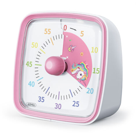 Minuteur 60 minutes avec veilleuse, motif licorne, minuteur Pomodoro pour la maison, l'école et la cuisine, rose
