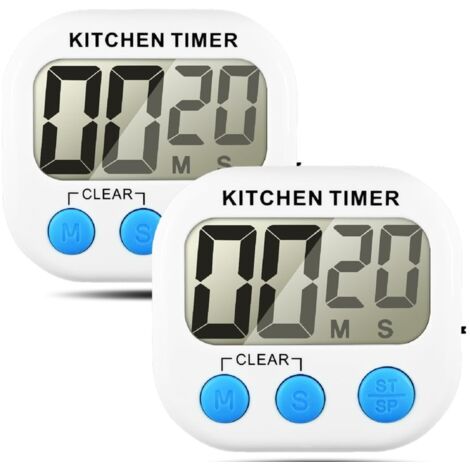 Minuteur dans la Cuisine, Un Lot de 2 Minuteur de Mémoire Electronical avec Compte en Haut/à Rebours Grand Ecran LCD
