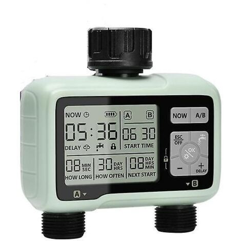 Minuteur d'arrosage automatique à 2 sorties avec sécurité enfant et temporisation en cas de pluie, adapté à l'irrigation extérieure - Modes automatique et manuel