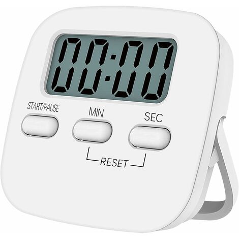 Minuteur de cuisine magnétique avec grand écran LCD, avec chronomètre, alarme puissante et compte à rebours, Blanc