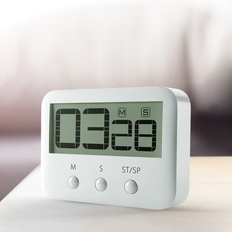 Minuteur de cuisine magnétique avec grand écran LCD, avec chronomètre, alarme puissante et compte à rebours, Blanc.