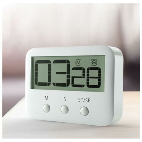Minuteur de cuisine magnétique avec grand écran LCD, avec chronomètre, alarme puissante et compte à rebours, Blanc