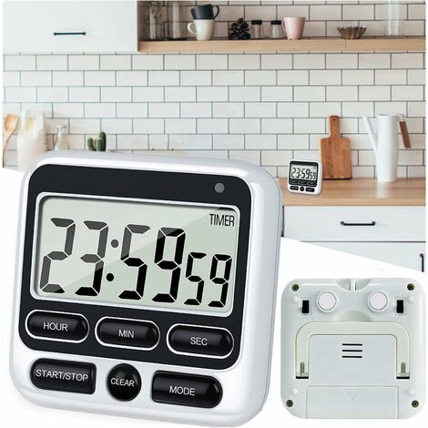 Minuteur de Cuisine Magnétique Grand Écran LCD, Minuterie Cuisine Digitale Chronomètre et Compte à Rebours, Alarme Forte, Timer Enfant Apprentissage pour Examen，