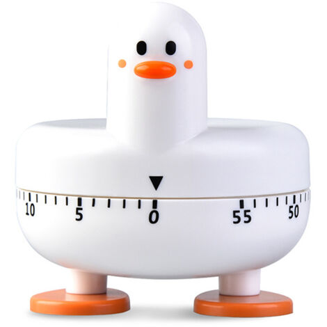 Minuteur de cuisine mécanique, petit canard jaune créatif, idéal pour la cuisine, le sport et l'apprentissage (blanc).