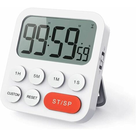 Minuteur de Cuisine, Minuterie Cuisine, Minuteur Digital Chronomètre et Compte à Rebours avec Mode Personnalisé, 3 Niveaux de Volume pour Examen, Réunion, sans Bruit - 2 Piles AAA