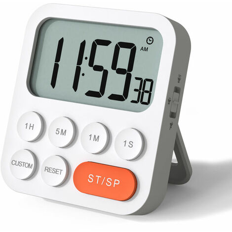 Minuteur de Cuisine, Minuterie Cuisine, Minuteur Digital Chronomètre et Compte à Rebours avec Mode Personnalisé, 3 Niveaux de Volume pour Examen, Réunion, sans Bruit, Alimenté par pile