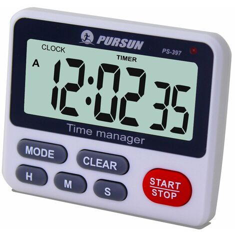 Minuteur de Cuisine, Minuterie de Cuisson avec Horloge, Minuteur Digital, Chronomètre, Temps de Mémoire, Timer avec Dos Magnétique et Support Pliable (Piles Incluses)