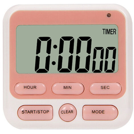 Minuteur de cuisine numérique, doté d'un grand écran LCD, d'un volume d'alarme réglable, d'une minuterie multifonctionnelle, d'un compte à rebours rétroéclairé et de couleur rose.