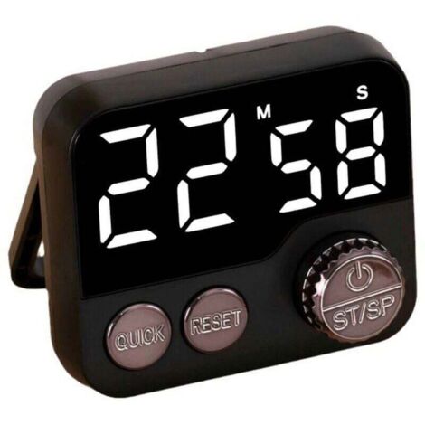 Minuteur de cuisine numérique - Minuteur de cuisine - Minuteur - Grand écran LED - Bouton rotatif - Design magnétique - Support de suspension - Noir