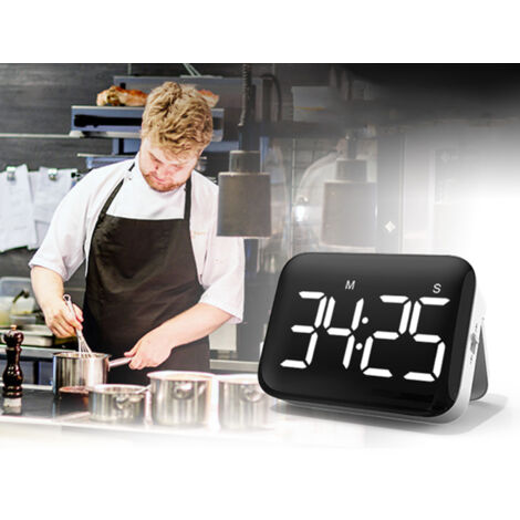 Minuteur Digital Magnétique ABS pour Cuisine, Écran LCD 4 Inch, Contrôle Volume Loud/Soft/Mute avec Pause/Reset