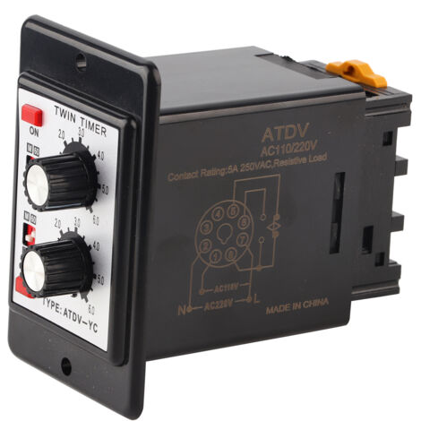 Minuteur Double Commande à Bouton ATDV-YC 6S-60M, Relais Temporisateur On/Off (AC 110/220V)