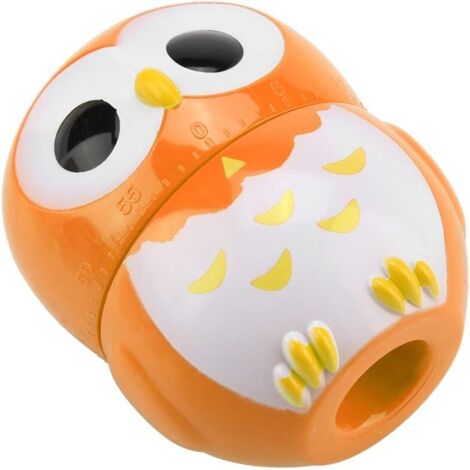 Minuteur hibou mécanique, minuteur de cuisine numérique manuel, réveil de comptoir orange