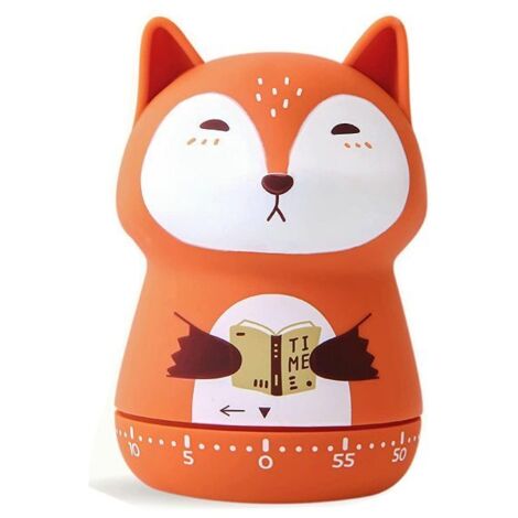 Minuteur mécanique 60 minutes - Compte à rebours manuel sans pile, design renard orange, pour cuisine enfants devoirs