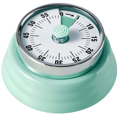 Minuteur mécanique en acier inoxydable, assurant une mesure précise du temps, adapté aux cuisines, aux laboratoires et aux sports (vert menthe).