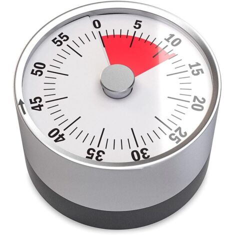 Minuteur mécanique et magnétique basique. Jusqu'à 60 minutes. Compte à rebours avant alarme sonore. Acier inoxydable.