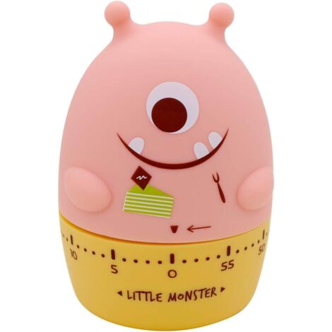 Minuteur mécanique petit monstre, dessin animé mignon, minuteur de cuisine, gestionnaire de temps étudiant, compte à rebours rose