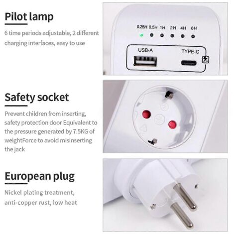 Minuteur USB Type-C avec compte à rebours numérique et prise de charge (UE) --