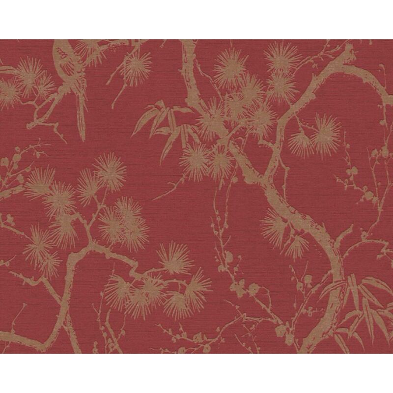 Homemaison - Mio Tokyo Metropolitan Stories Red Tree Metallic Gold Print Vinyl Wallpaper