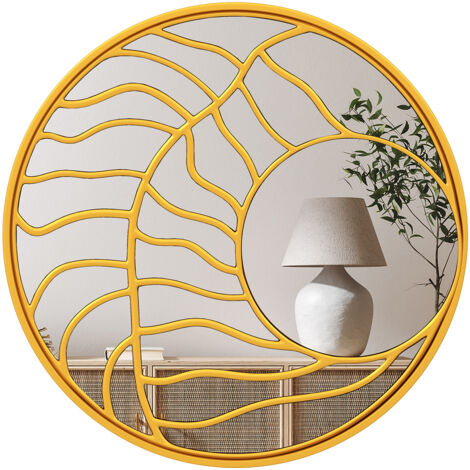 Mioir Mural Rond Ø80 cm, Cadre Irrégulier, 2 Crochets, Vis d'Expansion Incluses, Miroir Décoration Murale pour Salon Chambre Entree Salle à Manger,Or