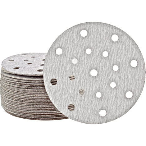 MioTools Shark Disques abrasifs auto-agrippants, 150 mm, 17 trous, p. Ponceuses excentriques, Corindon normal (Lot de 50) G400