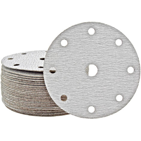 MioTools Shark Disques abrasifs auto-agrippants, 150 mm, 9 trous, p. Ponceuses excentriques, Corindon normal (Lot de 50) G400