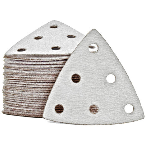 MioTools Shark Feuilles abrasives auto-agrippantes, 93 mm, 6 trous, p. Ponceuses delta, Corindon normal (Lot de 50) G320