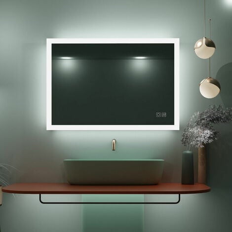 MIQU 900 x 600mm LED Illuminated Bathroom Mirror with Lights Touch Sensor Anti-Fog Demister Pad Wall Mounted