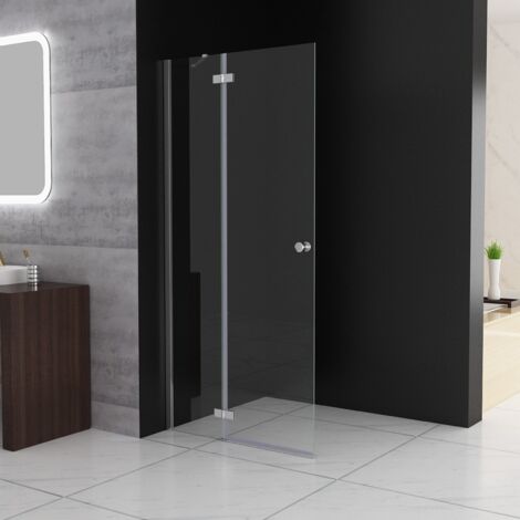 MIQU Duschwand Walk in Dusche 80x195 cm Pendeltüren Duschabtrennung mit Festteil Glas und Scharnier Drehtür Duschkabine Nischentür Sicherheitsglas Duschtrennwand ohne Duschwanne