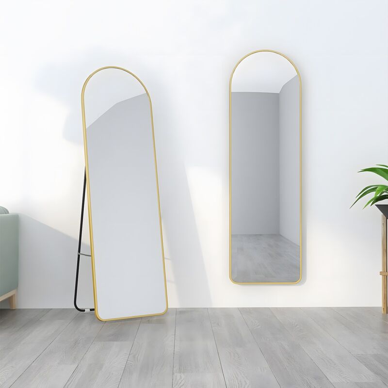 Full Length Mirror Floor Wall Mounted Metal Frame Hang Large Mirror for Bedroom, Gold, 147x45cm, Free Standing - Miqu