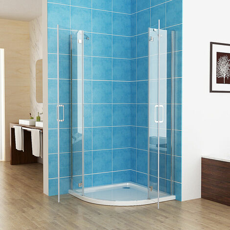 main image of "6mm Pivot Door Shower Enclosure Easyclean Glass MIQU Quadrant Frameless and Tray"