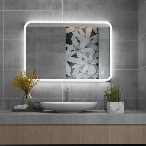 MIQU LED Badspiegel mit Beleuchtung Badezimmerspiegel warmweiß / kaltweiß Lichtspiegel großer Wandspiegel mit Touch + beschlagfrei für Bad WC
