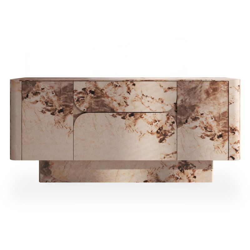 Mobilier Deco - mira - Buffet enfilade 2 portes 2 tiroirs marbre d'ingénierie beige et marron