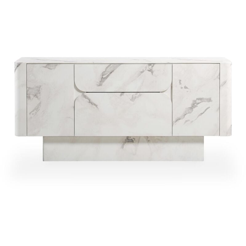 Mobilier Deco - mira - Buffet enfilade 2 portes 2 tiroirs marbre d'ingénierie blanc