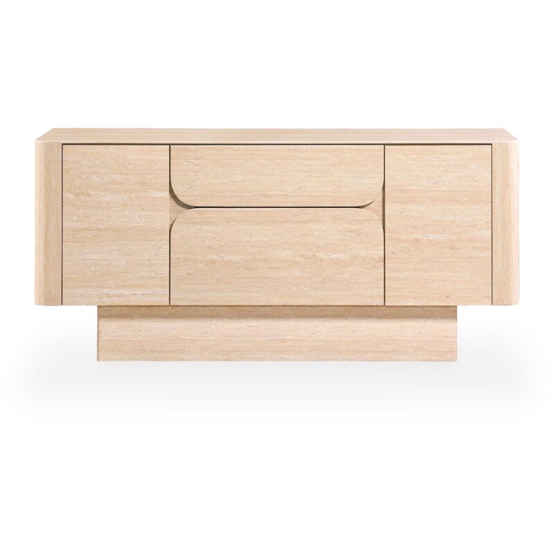 MIRA - Buffet enfilade 2 portes 2 tiroirs marbre d'ingénierie couleur travertin